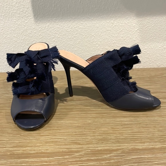 AD & Daughters Navy Blue Heels Peep Toe Open Back - Picture 1 of 11